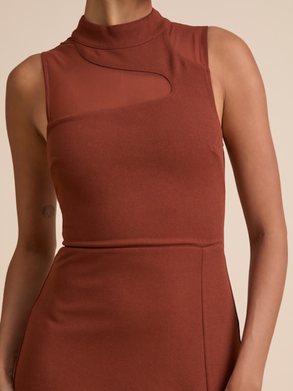 Lulus Irresistibly Modern Rust Brown Mesh Mock Neck Maxi Dress - Size L